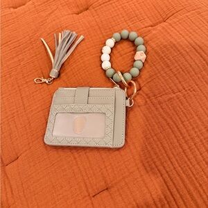 Elegant Beige Card Holder with Keychain